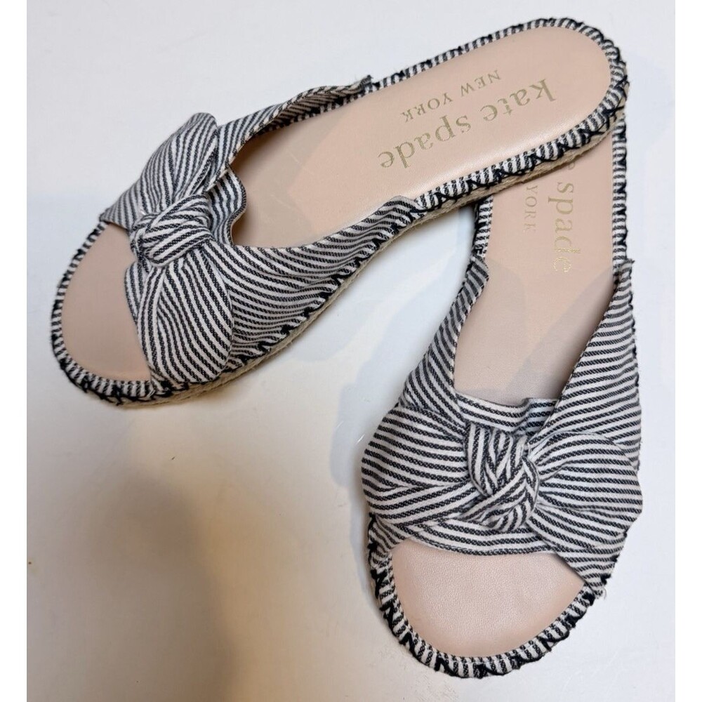 Kate Spade Saltie Shore Espadrille Slide Sandals Women 9B Striped Bow Flats - Picture 2 of 12